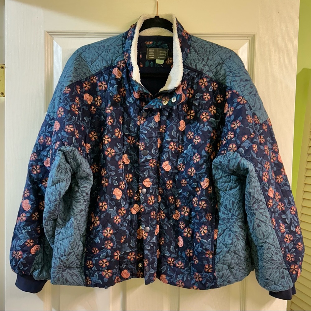 Anthropologie Gayla Quilted Blue Jacket Floral Bohemian Saturday Sunday Sz Lg - Picture 5 of 11
